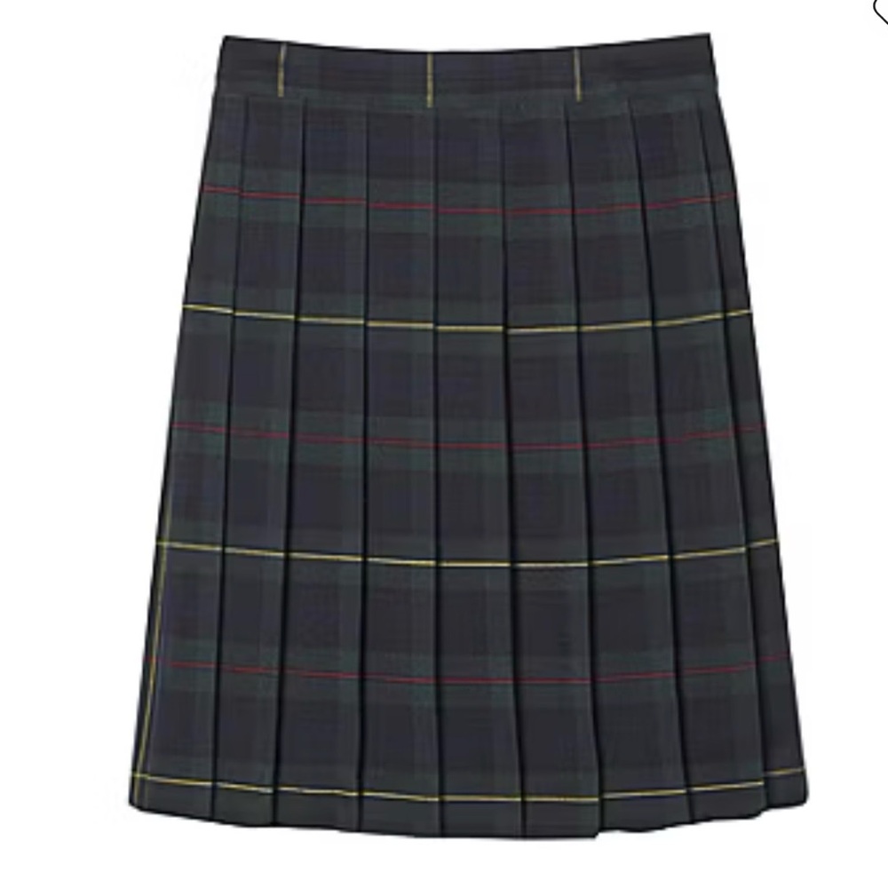 French toast girls plaid pleated  below the knee skirt in green plaid size 18